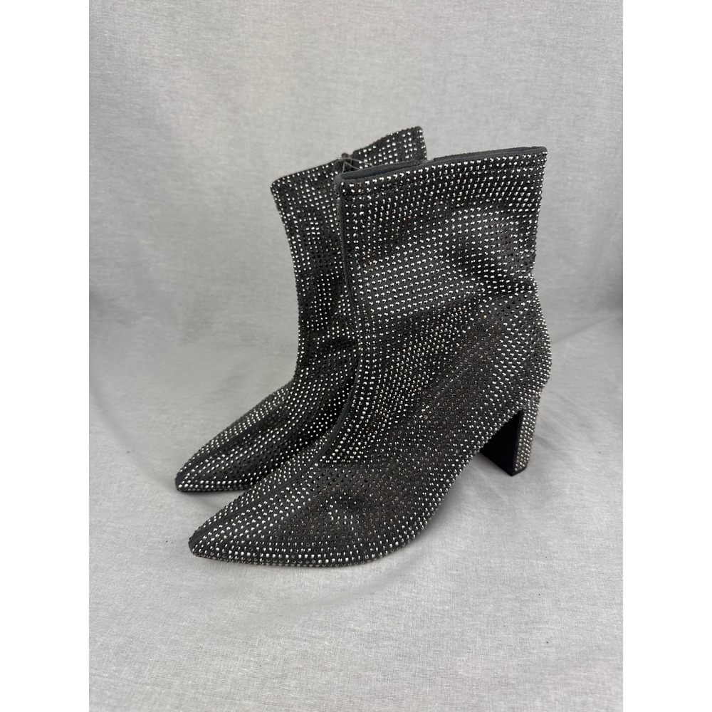 A New Day Black Rhinestone Point Toe Block Heel Ankle Boots Size 11 Memory Foam